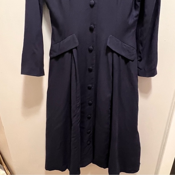 Vintage Talbots Navy Blue Wool Long Sleeve Button Down Maxi Dress Size 8 - Picture 4 of 11